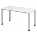 Bureau réglable en hauteur QUEO 614 S en blanc et argent avec quatre pieds carrés de hjh OFFICE PRO