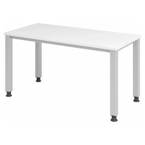 Bureau réglable en hauteur QUEO 614 S en blanc et argent avec quatre pieds carrés de hjh OFFICE PRO