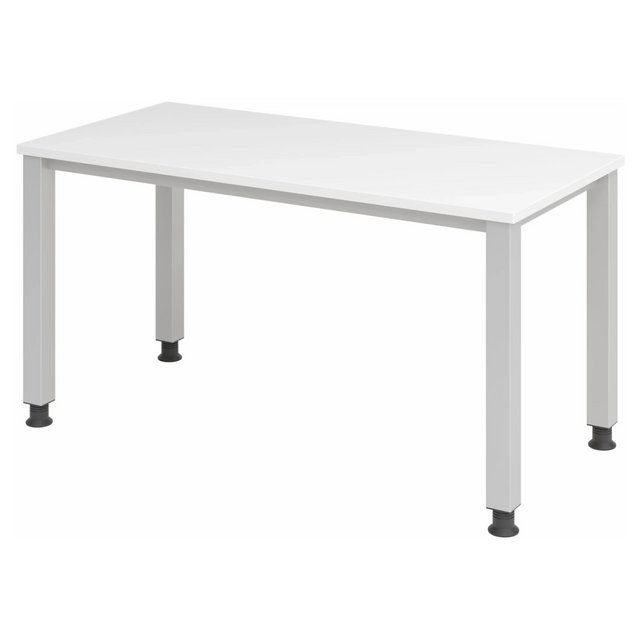 Bureau réglable en hauteur QUEO 614 S en blanc et argent avec quatre pieds carrés de hjh OFFICE PRO