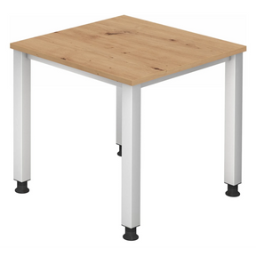 Bureau réglable en hauteur QUEO 8 S en chêne rustique avec quatre pieds blancs de hjh OFFICE PRO