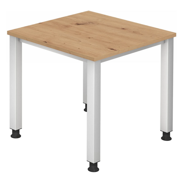 Bureau réglable en hauteur QUEO 8 S en chêne rustique avec quatre pieds blancs de hjh OFFICE PRO