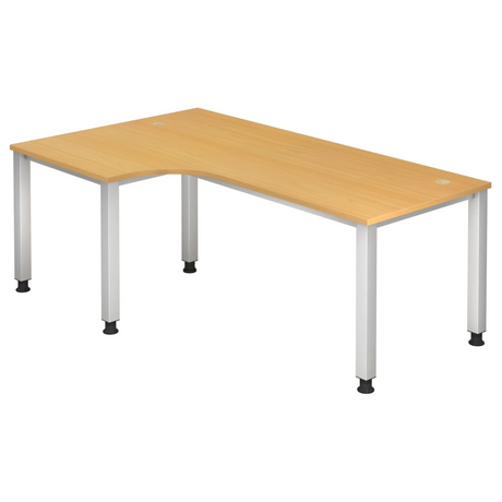 Bureau en L QUEO 82 S en hêtre avec pieds blancs et passe-câbles de hjh OFFICE PRO