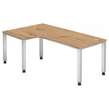 Bureau réglable en hauteur QUEO 82 S en chêne noueux avec pieds blancs de hjh OFFICE PRO