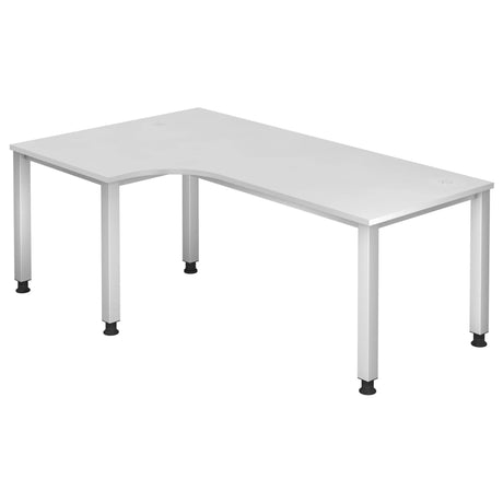 Bureau blanc en L QUEO 82 S avec deux passe-câbles et quatre pieds de hjh OFFICE PRO