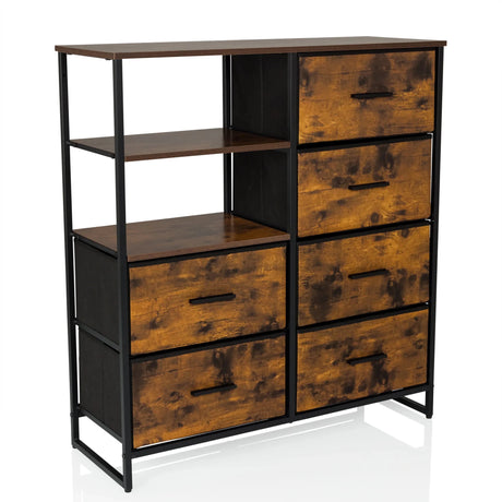 Commode RAGALA en chêne fumé avec cadre en métal noir et cinq tiroirs de hjh LIVING