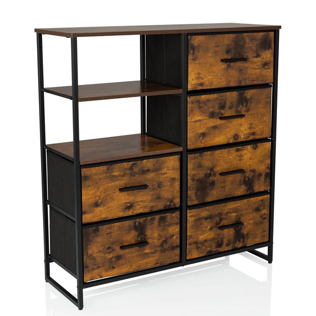Commode RAGALA en chêne fumé avec cadre en métal noir et cinq tiroirs de hjh LIVING