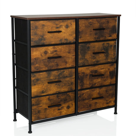 Commode RAGALA LIGHT en chêne fumé avec huit tiroirs et une structure en métal noir de hjh LIVING