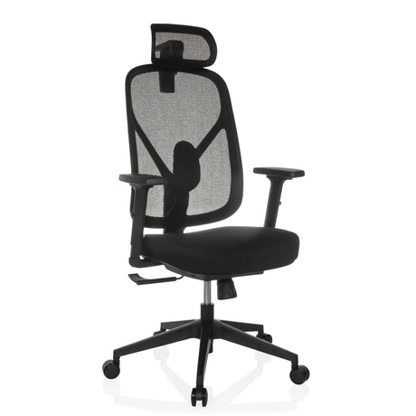 Siège de bureau de qualité professionnelle RALOO ECO noir avec dossier en maille, appuie-tête et accoudoirs de hjh OFFICE
