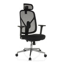 Siège de bureau de qualité professionnelle RALOO PRO avec revêtement en maille noire et appui-tête sur pied argenté de hjh OFFICE