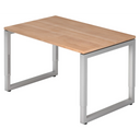 Bureau réglable en hauteur REGO 12 S avec plateau en noyer marron clair et structure argentée de hjh OFFICE PRO