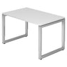 Bureau réglable en hauteur REGO 12 S avec plateau blanc et structure argentée de hjh OFFICE PRO