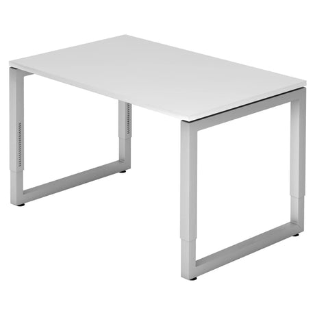 Bureau réglable en hauteur REGO 12 S avec plateau blanc et structure argentée de hjh OFFICE PRO