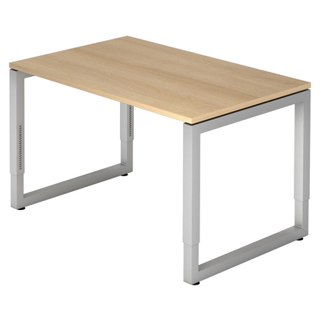 Bureau réglable en hauteur REGO 12 S en chêne et argent avec piètement en U de hjh OFFICE PRO