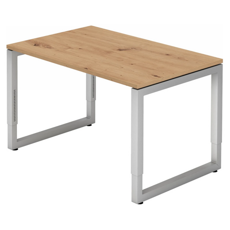 Bureau réglable en hauteur REGO 12 S en chêne rustique avec structure métallique argentée de hjh OFFICE PRO