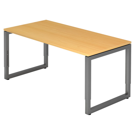 Bureau réglable en hauteur REGO 16 G avec plateau couleur hêtre et structure gris graphite de hjh OFFICE PRO
