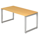 Bureau réglable en hauteur REGO 16 S avec plateau couleur hêtre et structure métallique argentée de hjh OFFICE PRO
