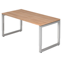 Bureau réglable en hauteur REGO 16 S avec plateau en noyer et structure argentée de hjh OFFICE PRO