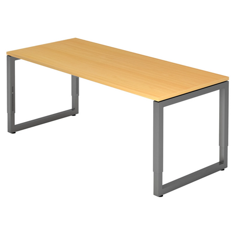 Bureau réglable en hauteur REGO 19 G avec plateau couleur hêtre et piètement gris graphite de hjh OFFICE PRO
