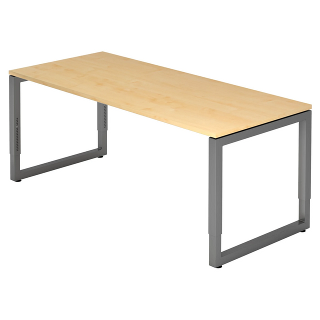 Bureau réglable en hauteur REGO 19 G en érable et graphite avec piètement en U de hjh OFFICE PRO