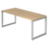 Bureau réglable en hauteur REGO 19 S aspect chêne avec piètement argenté de hjh OFFICE PRO