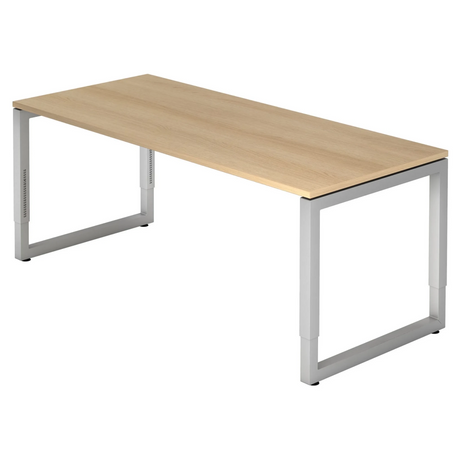 Bureau réglable en hauteur REGO 19 S aspect chêne avec piètement argenté de hjh OFFICE PRO