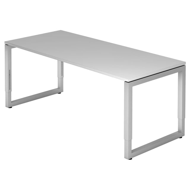 Bureau réglable en hauteur REGO 19 S en gris et argent avec plateau rectangulaire de hjh OFFICE PRO