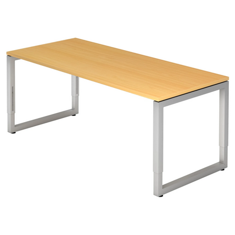 Bureau réglable en hauteur REGO 19 S aspect hêtre avec structure métallique argentée de hjh OFFICE PRO