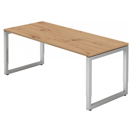 Bureau réglable en hauteur REGO 19 S en chêne noueux avec structure argentée de hjh OFFICE PRO