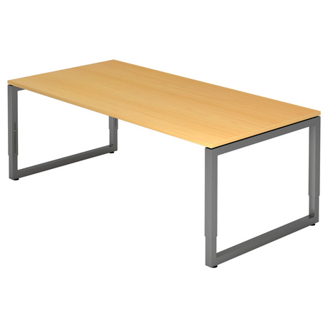 Bureau réglable en hauteur REGO 2E G aspect hêtre avec piètement gris graphite de hjh OFFICE PRO