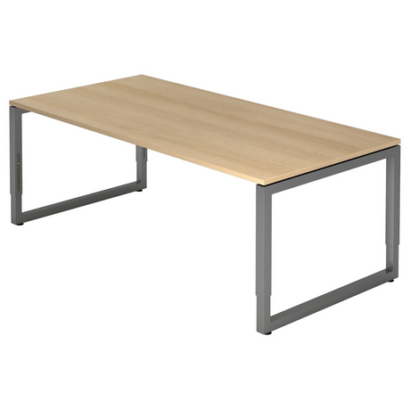Bureau réglable en hauteur REGO 2E G aspect chêne avec structure gris graphite de hjh OFFICE PRO