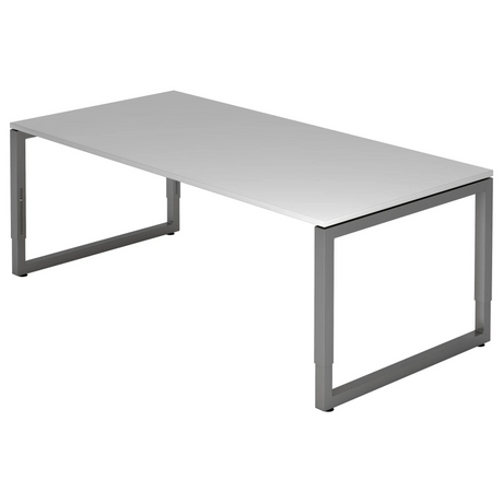 Bureau réglable en hauteur REGO 2E G en gris et graphite avec plateau rectangulaire de hjh OFFICE PRO