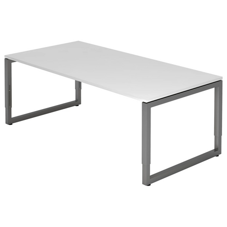 Bureau réglable en hauteur REGO 2E G avec plateau blanc et piètement gris graphite de hjh OFFICE PRO