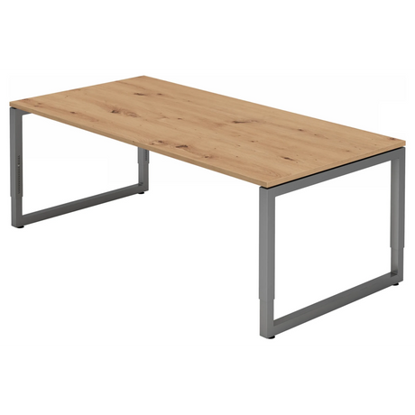 Bureau réglable en hauteur REGO 2E G en chêne rustique avec piètement graphite de hjh OFFICE PRO