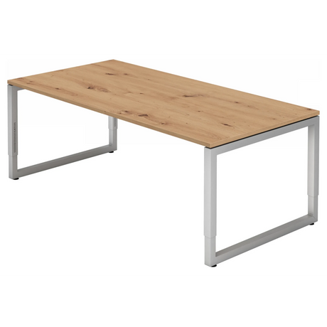 Bureau réglable en hauteur REGO 2E S en chêne noueux avec structure argentée de hjh OFFICE PRO