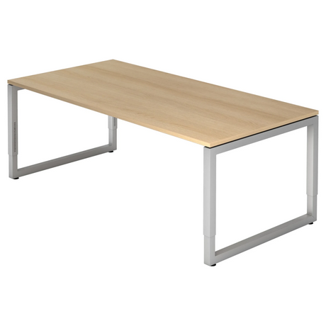 Bureau réglable en hauteur REGO 2E S aspect chêne avec structure argentée de hjh OFFICE PRO