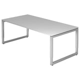 Bureau réglable en hauteur REGO 2E S en gris et argent avec plateau rectangulaire de hjh OFFICE PRO