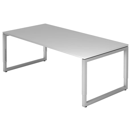 Bureau réglable en hauteur REGO 2E S en gris et argent avec plateau rectangulaire de hjh OFFICE PRO