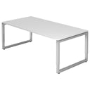 Bureau réglable en hauteur REGO 2E S en blanc et argent avec plateau rectangulaire de hjh OFFICE PRO