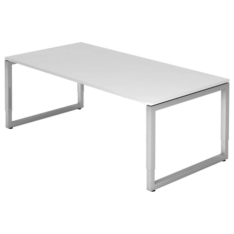 Bureau réglable en hauteur REGO 2E S en blanc et argent avec plateau rectangulaire de hjh OFFICE PRO