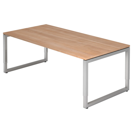 Bureau réglable en hauteur REGO 2E S avec plateau en noyer et structure argentée de hjh OFFICE PRO