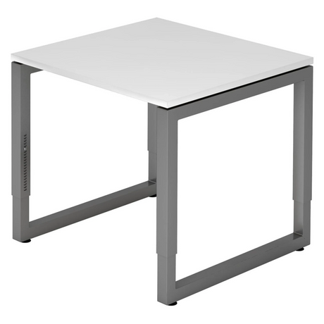 Bureau réglable en hauteur REGO 8 G avec plateau blanc et piètement gris graphite de hjh OFFICE PRO