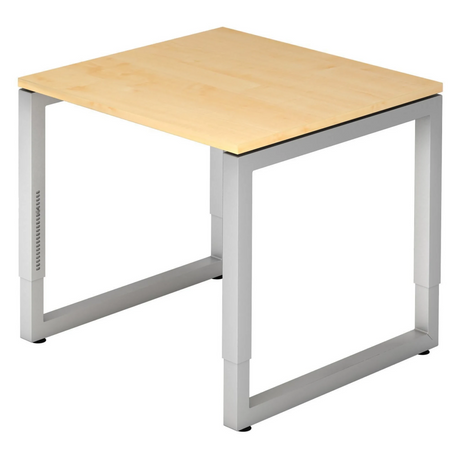Bureau réglable en hauteur REGO 8 S avec plateau en bois d'érable et structure argentée de hjh OFFICE PRO