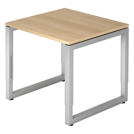 Bureau réglable en hauteur REGO 8 S avec plateau couleur chêne et structure argentée de hjh OFFICE PRO