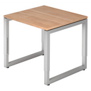 Bureau réglable en hauteur REGO 8 S avec plateau en noyer marron clair et structure argentée de hjh OFFICE PRO