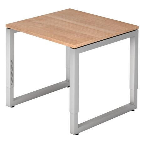 Bureau réglable en hauteur REGO 8 S avec plateau en noyer marron clair et structure argentée de hjh OFFICE PRO