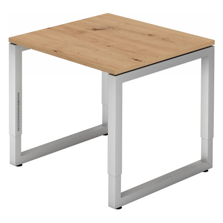 Bureau réglable en hauteur REGO 8 S en chêne rustique et argent avec piètement carré de hjh OFFICE PRO