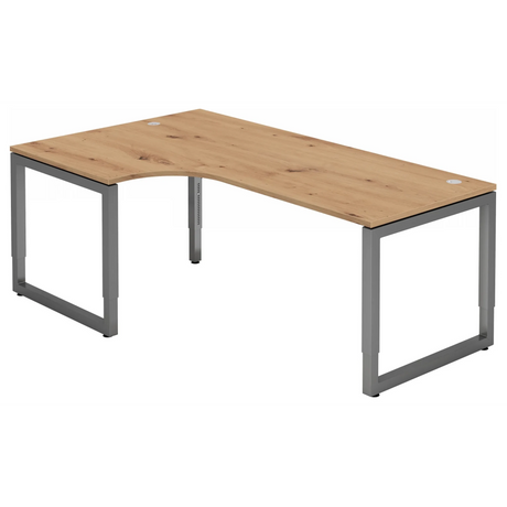 Bureau en L réglable en hauteur REGO 82 G en chêne rustique avec structure graphite de hjh OFFICE PRO