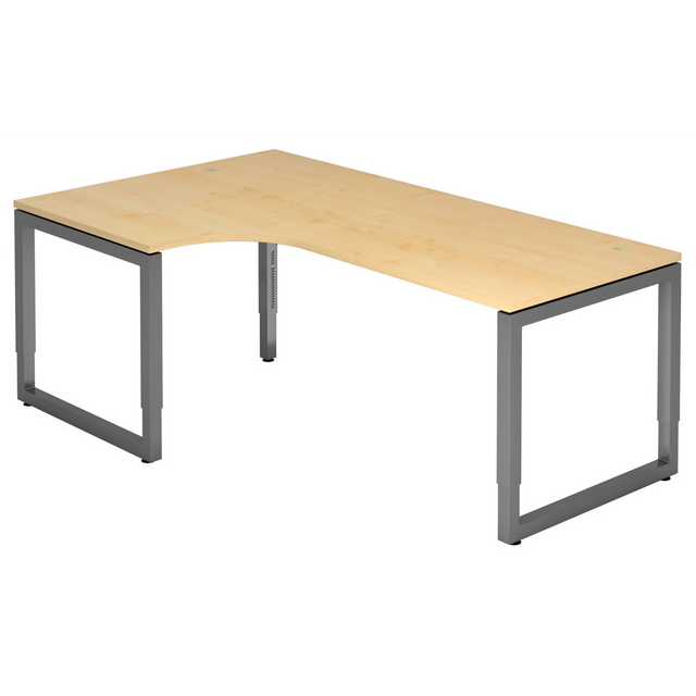 Bureau en L réglable en hauteur REGO 82 G aspect érable avec structure gris graphite de hjh OFFICE PRO