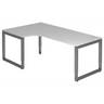 Bureau en L réglable en hauteur REGO 82 G en gris et graphite avec deux passe-câbles de hjh OFFICE PRO