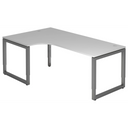 Bureau en L réglable en hauteur REGO 82 G en gris et graphite avec deux passe-câbles de hjh OFFICE PRO